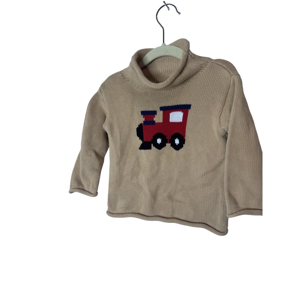 Mud‎ Pie Sweater Baby Boys 12-18 Months Beige Train Knit Pullover Rolled Neck